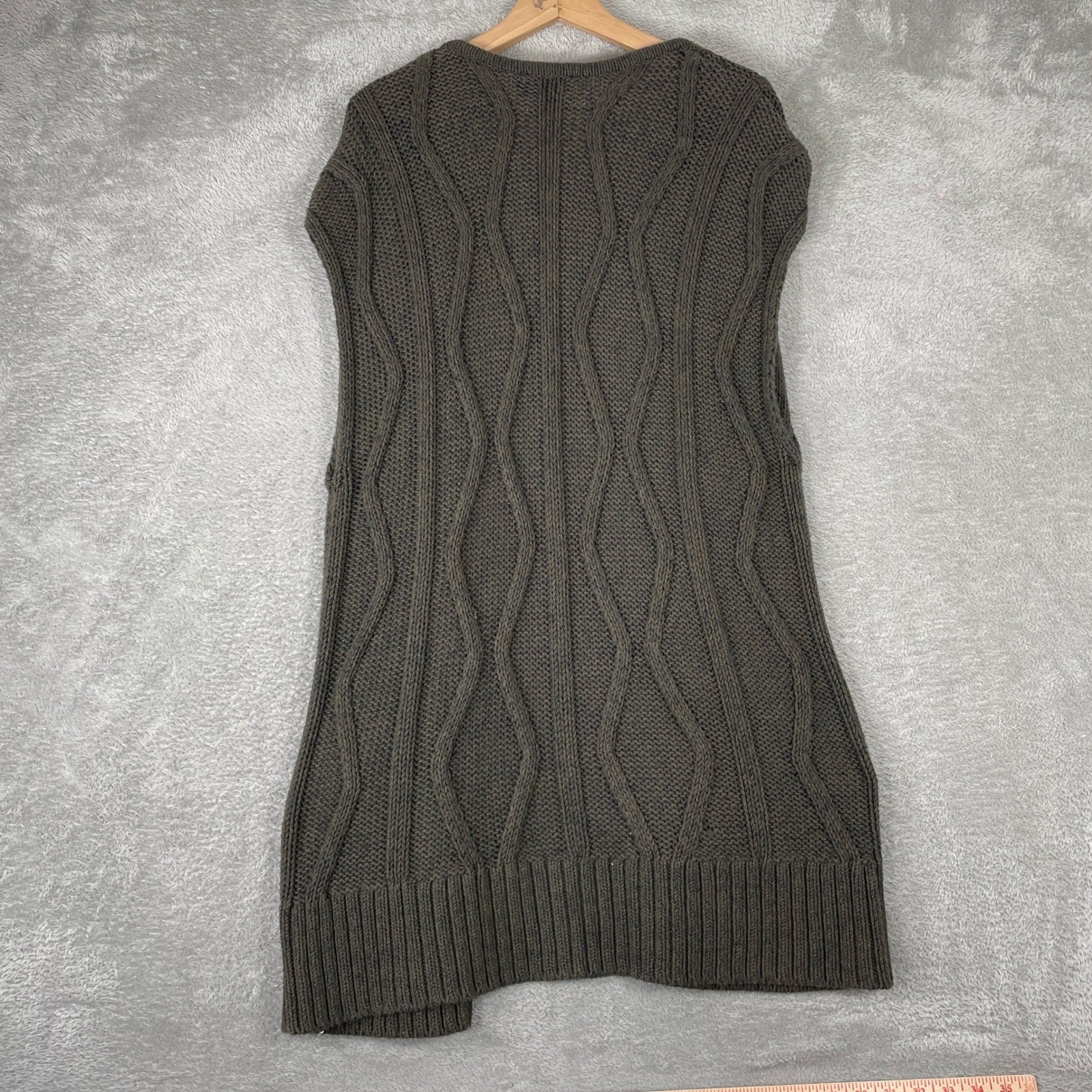 Pendleton Longline Cable Knit Vest Womens Small Brown Cotton Cashmere Open Front