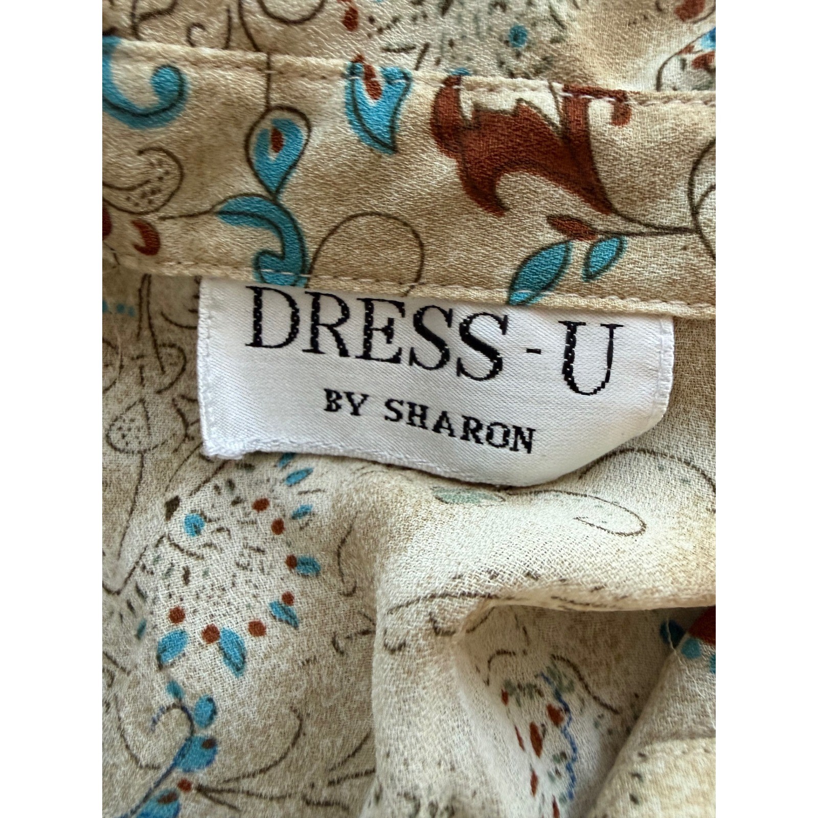 Dress-U by Sharon Womens Boho Paisley Floral Lace Trim Button Down Blouse Tan L