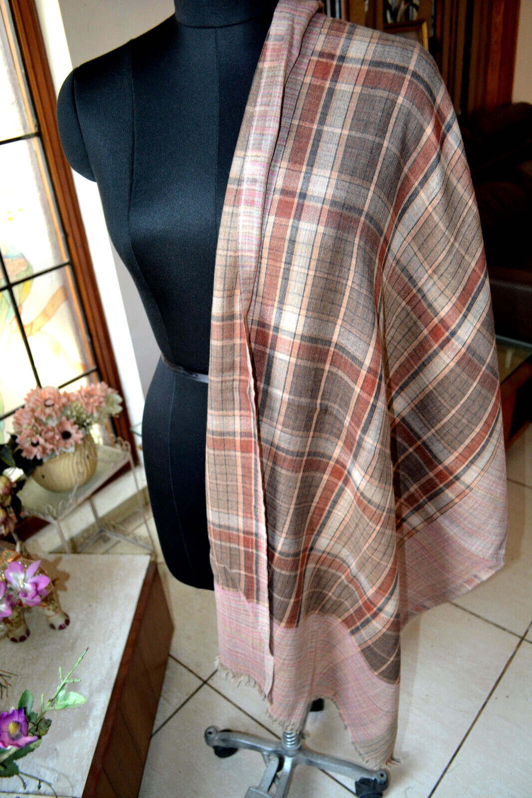 REVERSIBLE DESIGNER PLAID STRIPED PASHMINA STOLE~100% CASHMERE~3 DESIGNS CHOICE