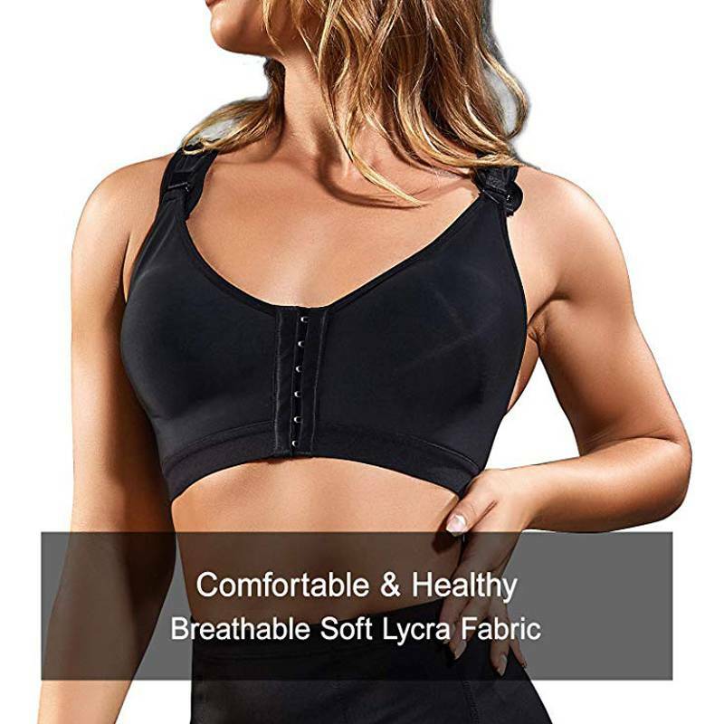 Women’s Front Closure Posture Wireless Back Support Full Coverage Bra Wide Strap