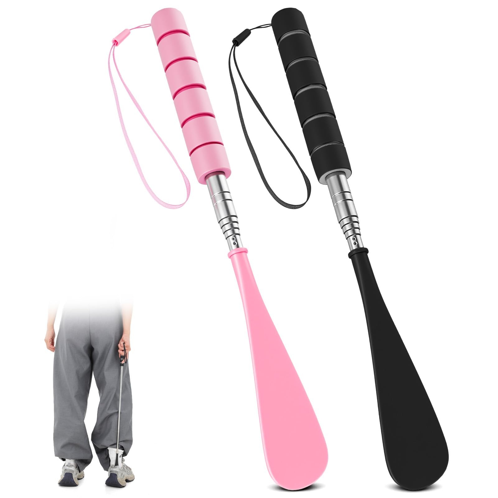 2PCS Retractable Long Handle Shoe Horn, Retractable Stainless Steel Shoehorn …