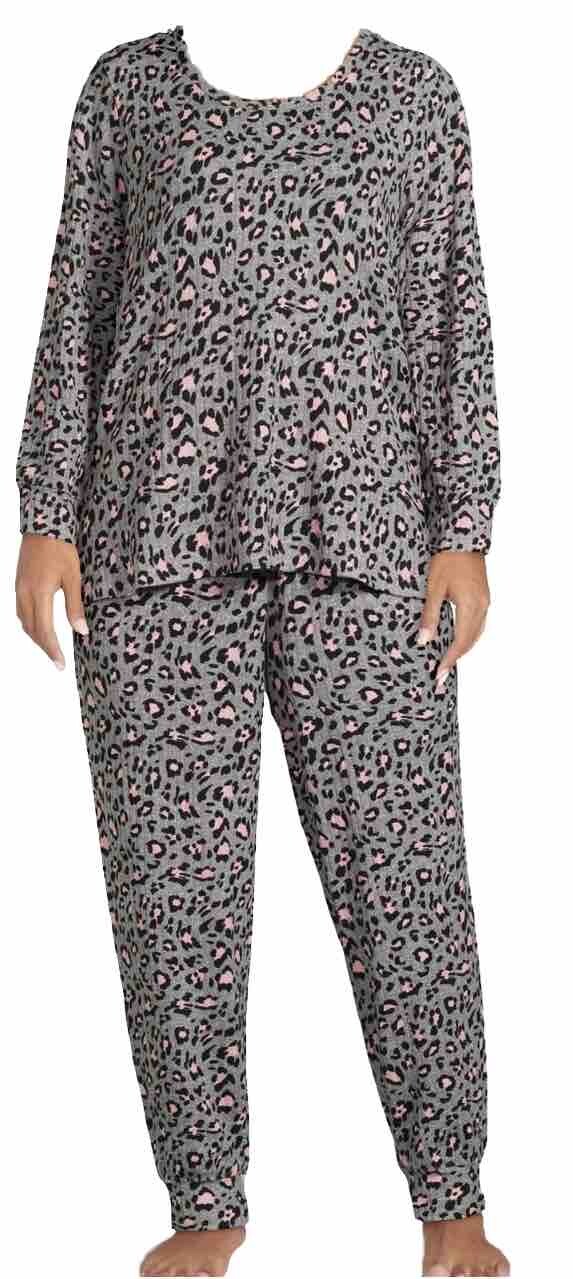 Joyspun Womens Ribbed Ultra Soft 2 Piece PJ set, sizes S, M, L, XL, 2XL, 3XL