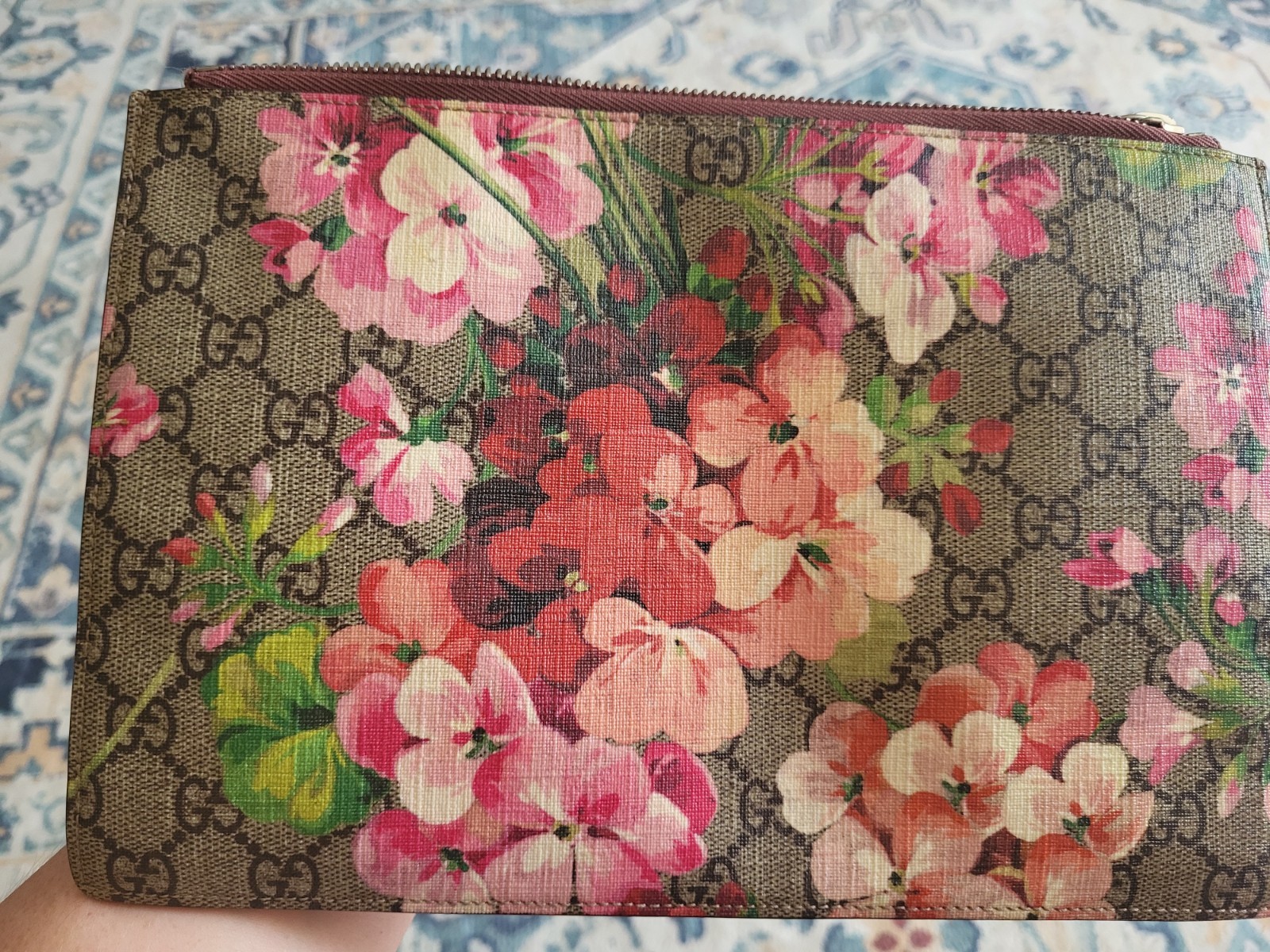 Gucci Rose GG Supreme Canvas Blooms Zip Pouch