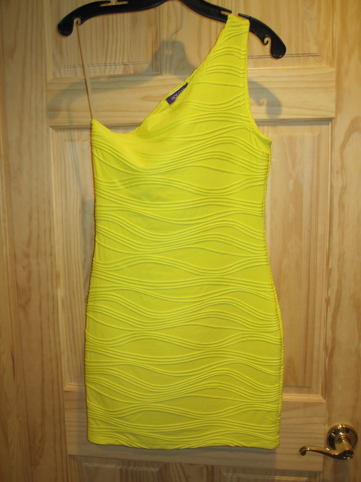 NEW Hot Gal Bright Yellow One Shoulder Short Mini Dress Medium Wavy Hourglass!!!