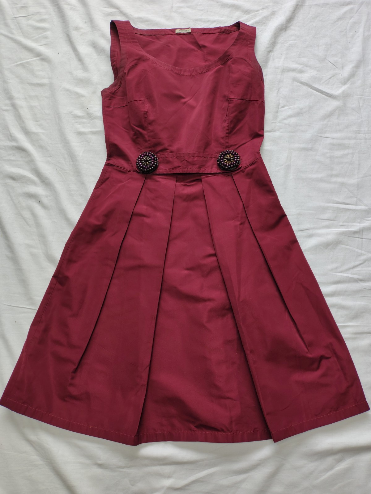 Vintage 90s MIU MIU Burgundy Taffeta Box Pleated Dress Archive IT 40 UK 8 US 4