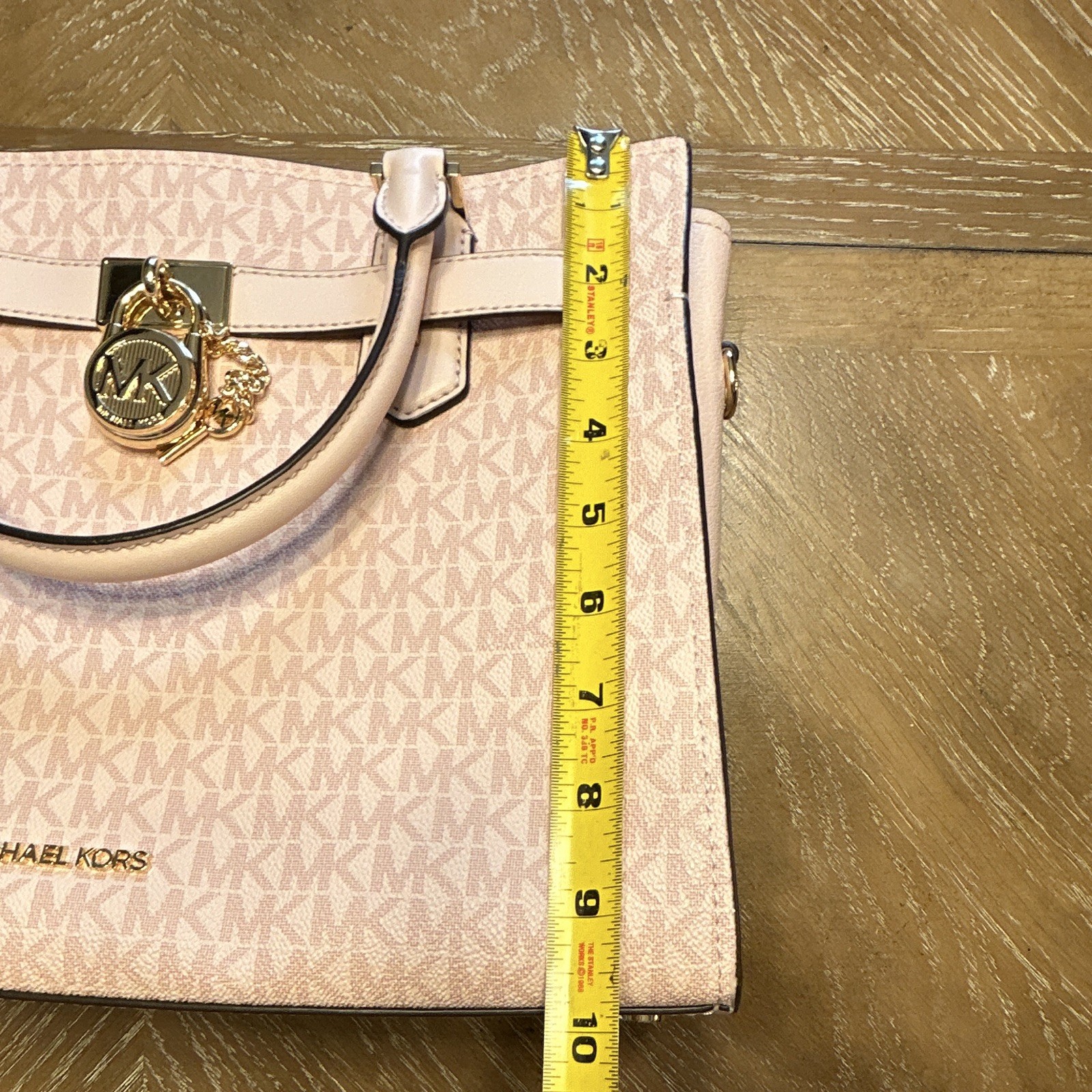 Michael Kors MK Monogram Medium Satchel Top Handle Bag Detachable Strap Pink