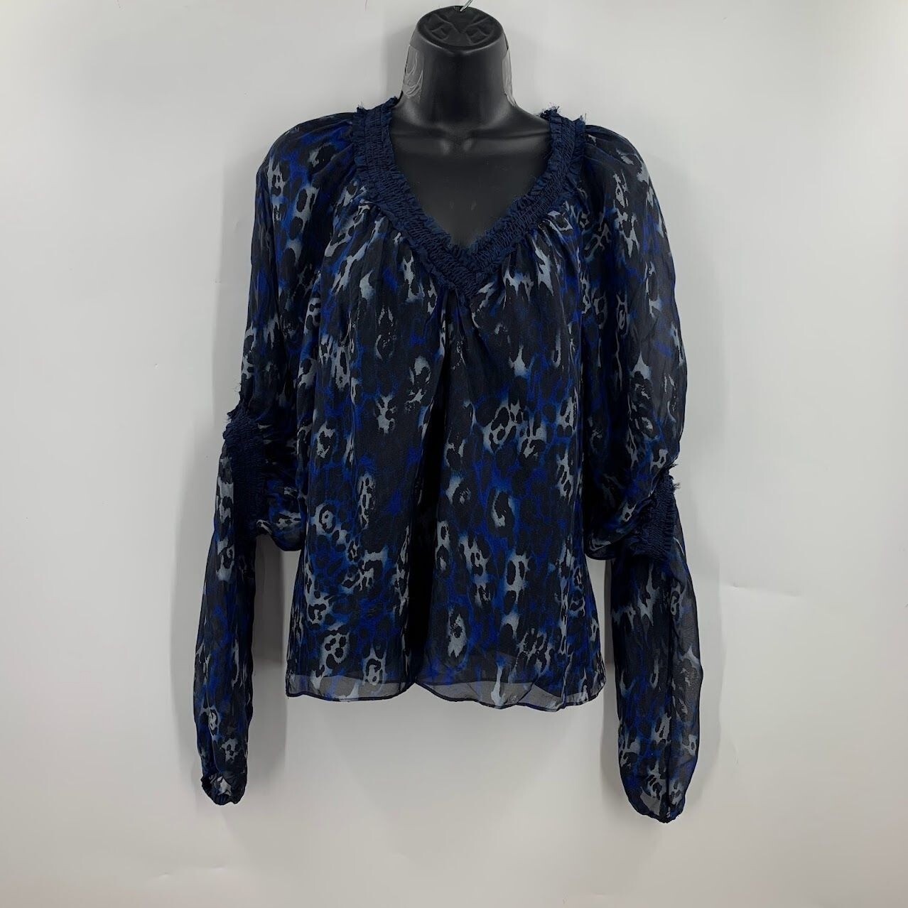 Ramy Brook Women’s Leopard 100% Silk Printed Bea Long Sleeve Top Size XXS