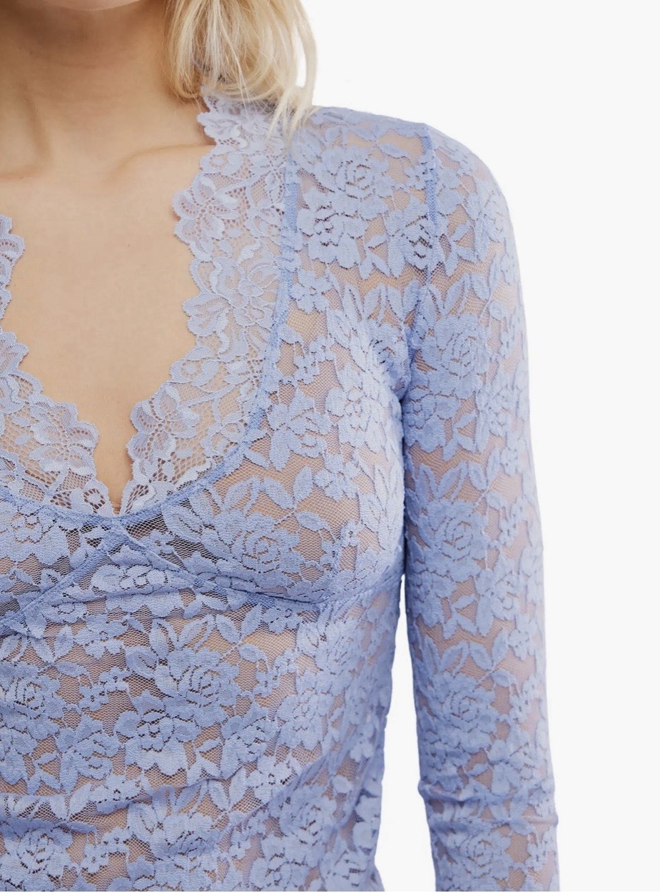 new nwt Free People Intimately All Day lace top shirt large dawn breeze $58