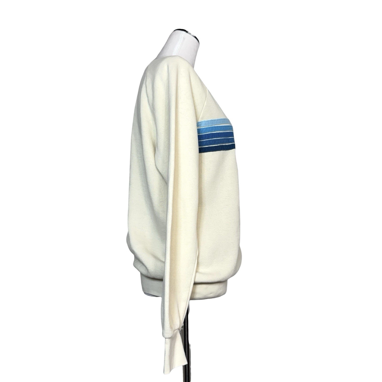 Aviator Nation 5 Stripe Crew Sweatshirt Small Blue Cream Fleece Pullover Top