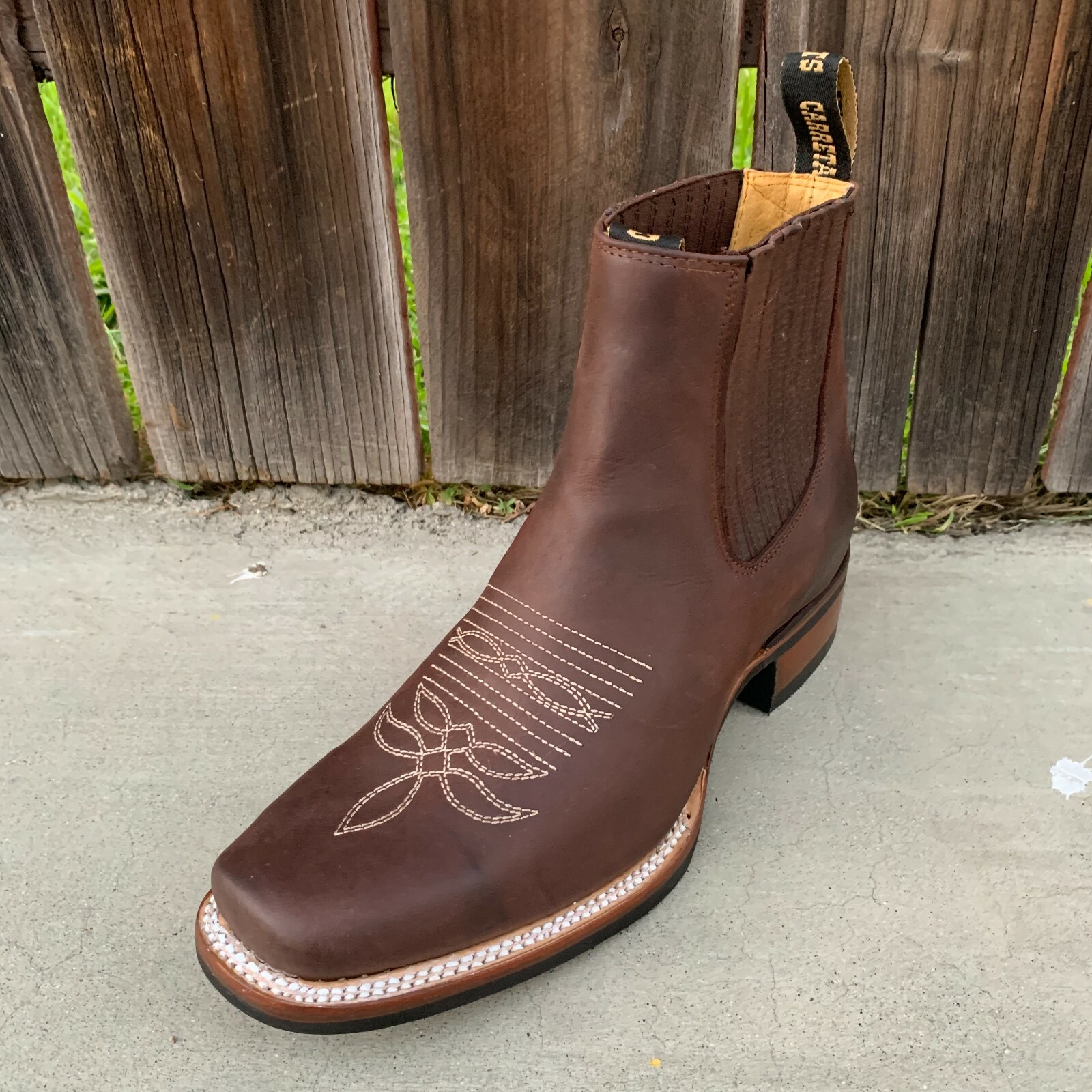 MEXICAN BOTINES MENS BOTIN COWBOY LEATHER RODEO SLIP ON ANKLE SQUARE TOE BOOTS