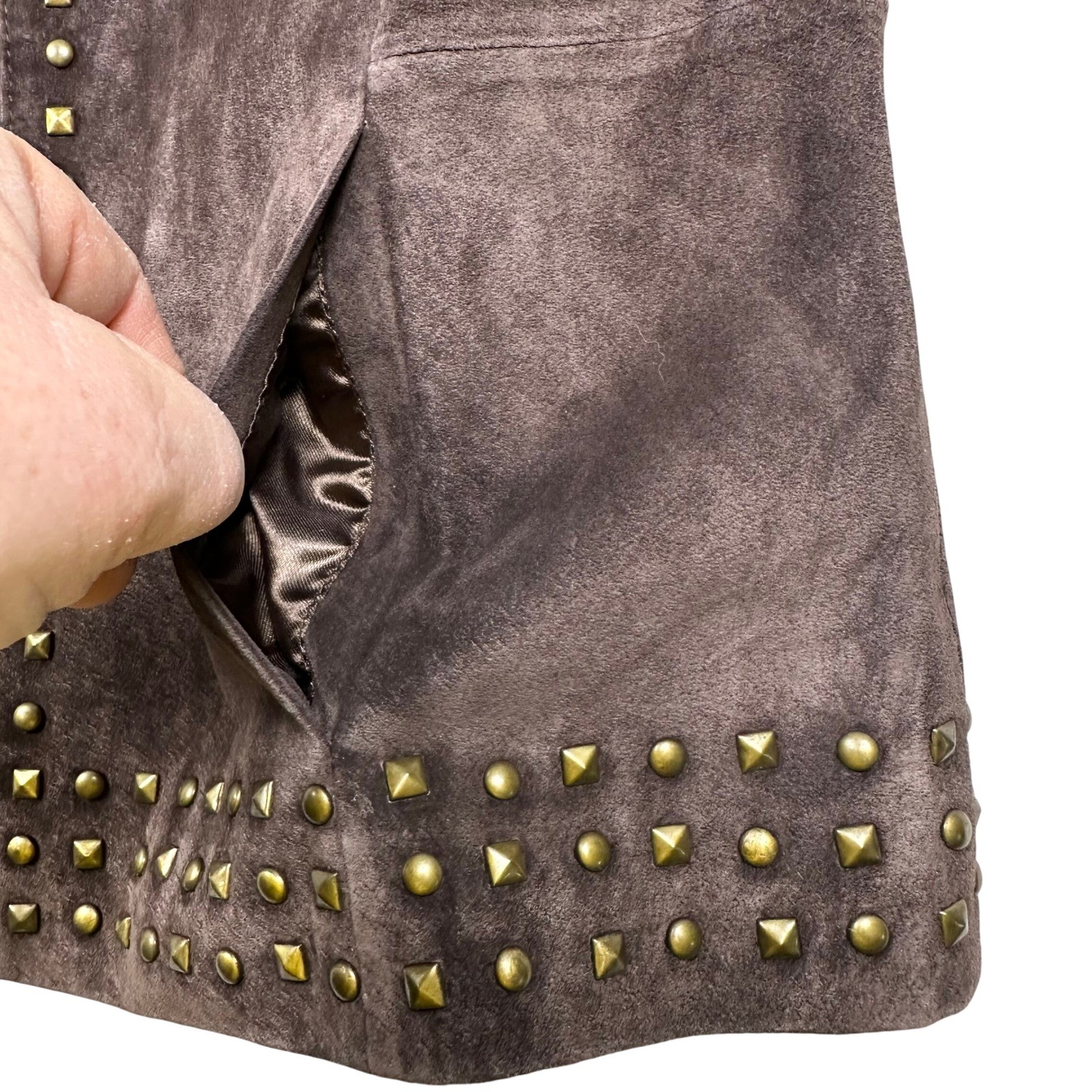 Brown Genuine Suede Studded Jacket Petite Small Statement Jacket