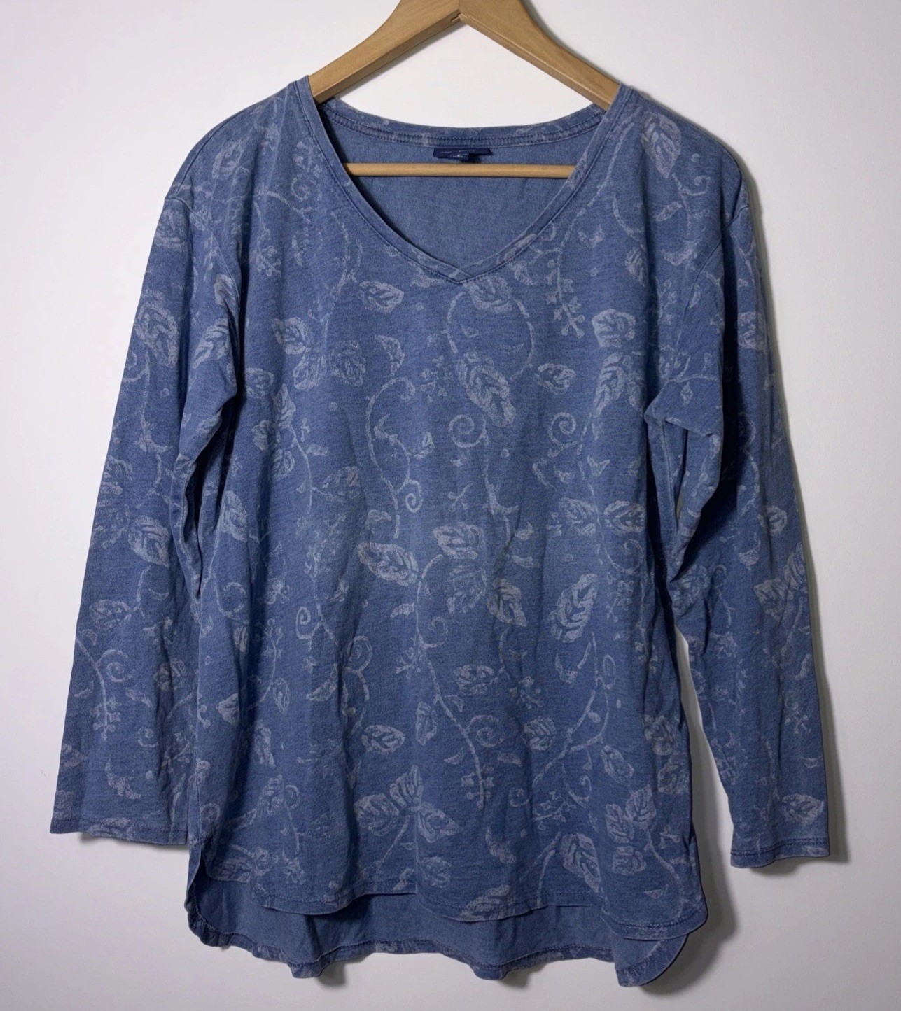 Pure Jill Indigo Top M Petite Blue Floral Resort Beach Cottagecore Boho