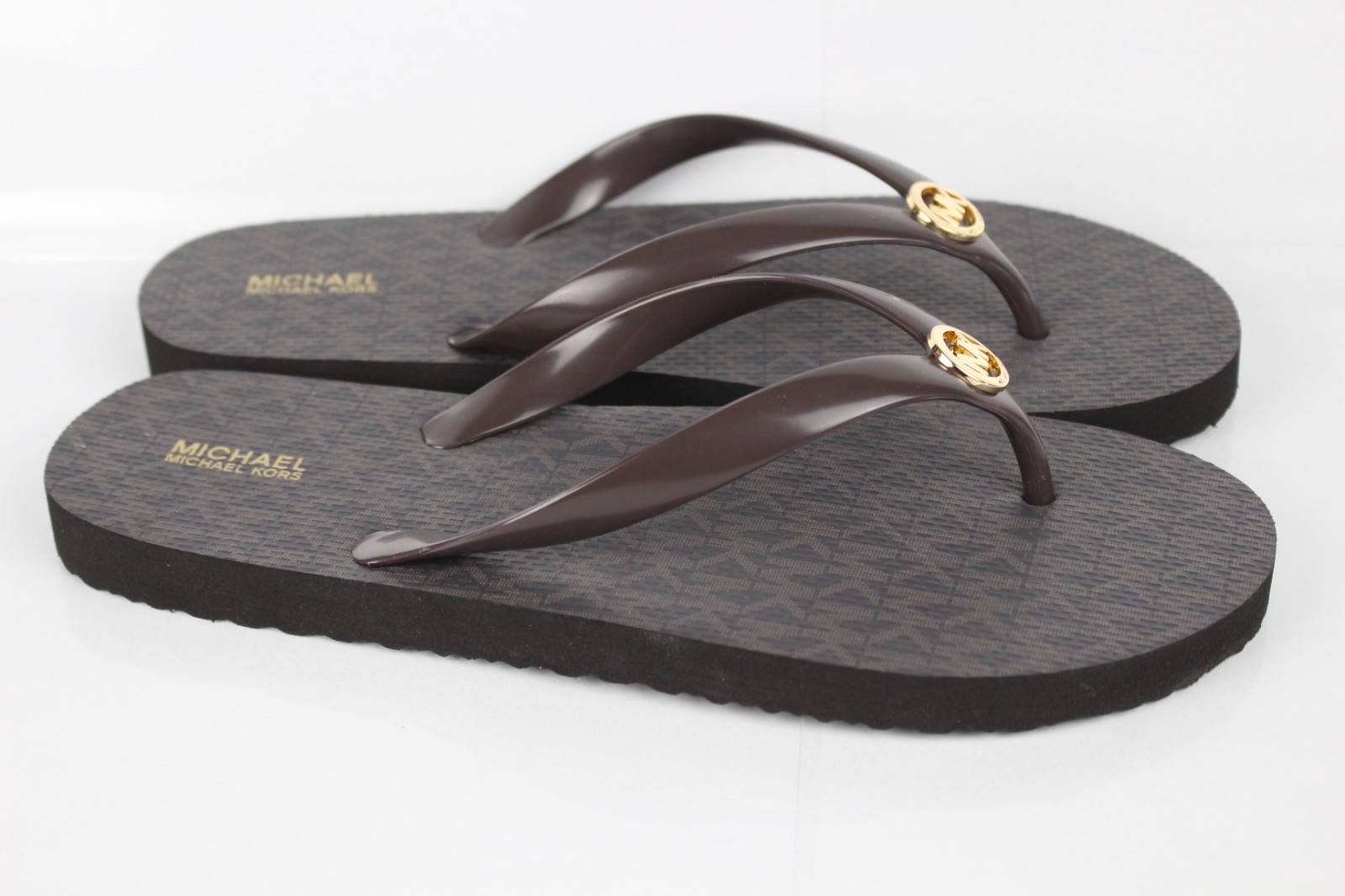 Michael Kors Women’s Logo Flip Flop Sandals Lightweight Brown / Gold TH25C