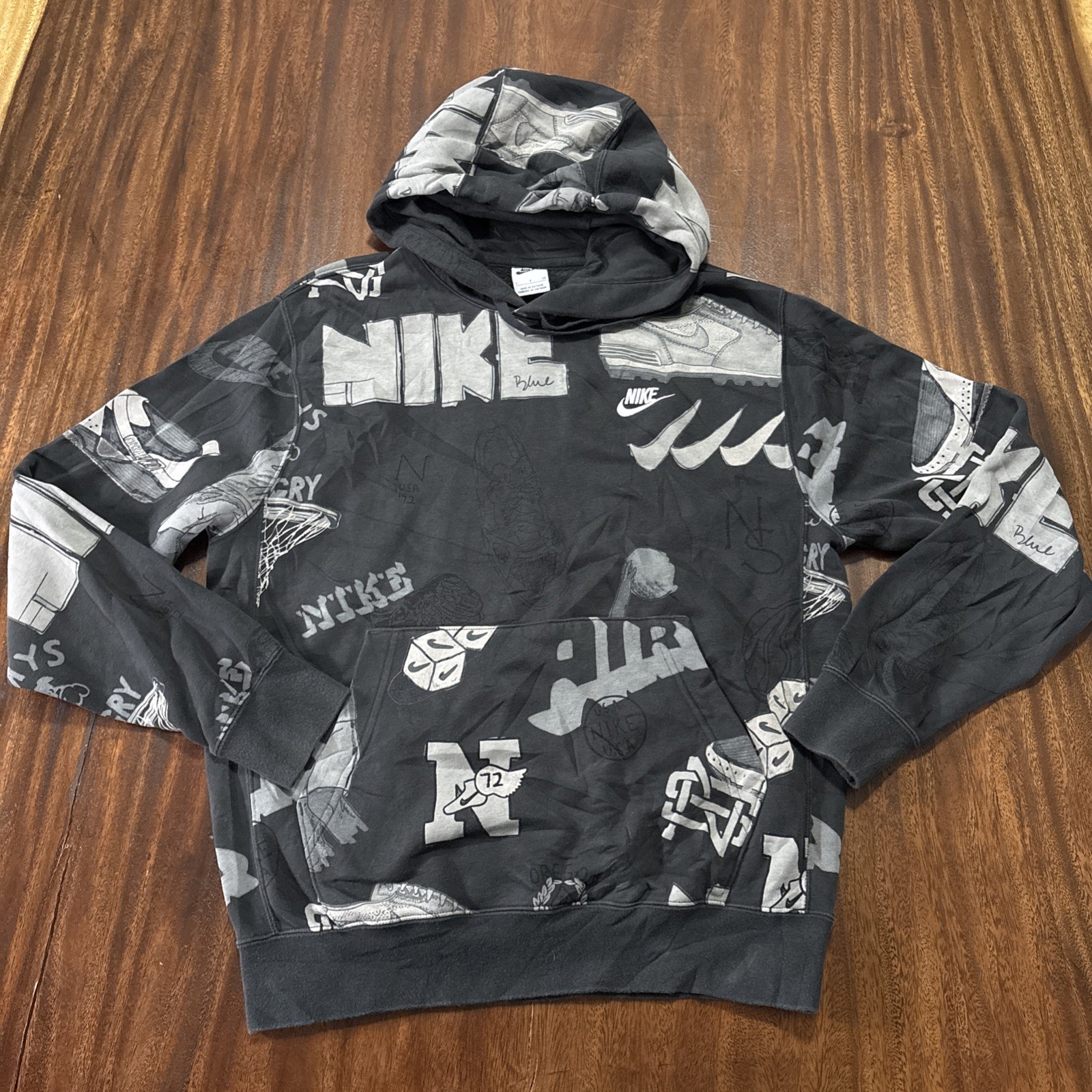 Nike Hoodie Men’s Small Pullover Bold School Hoodie Sketch FV1921-045 All Over