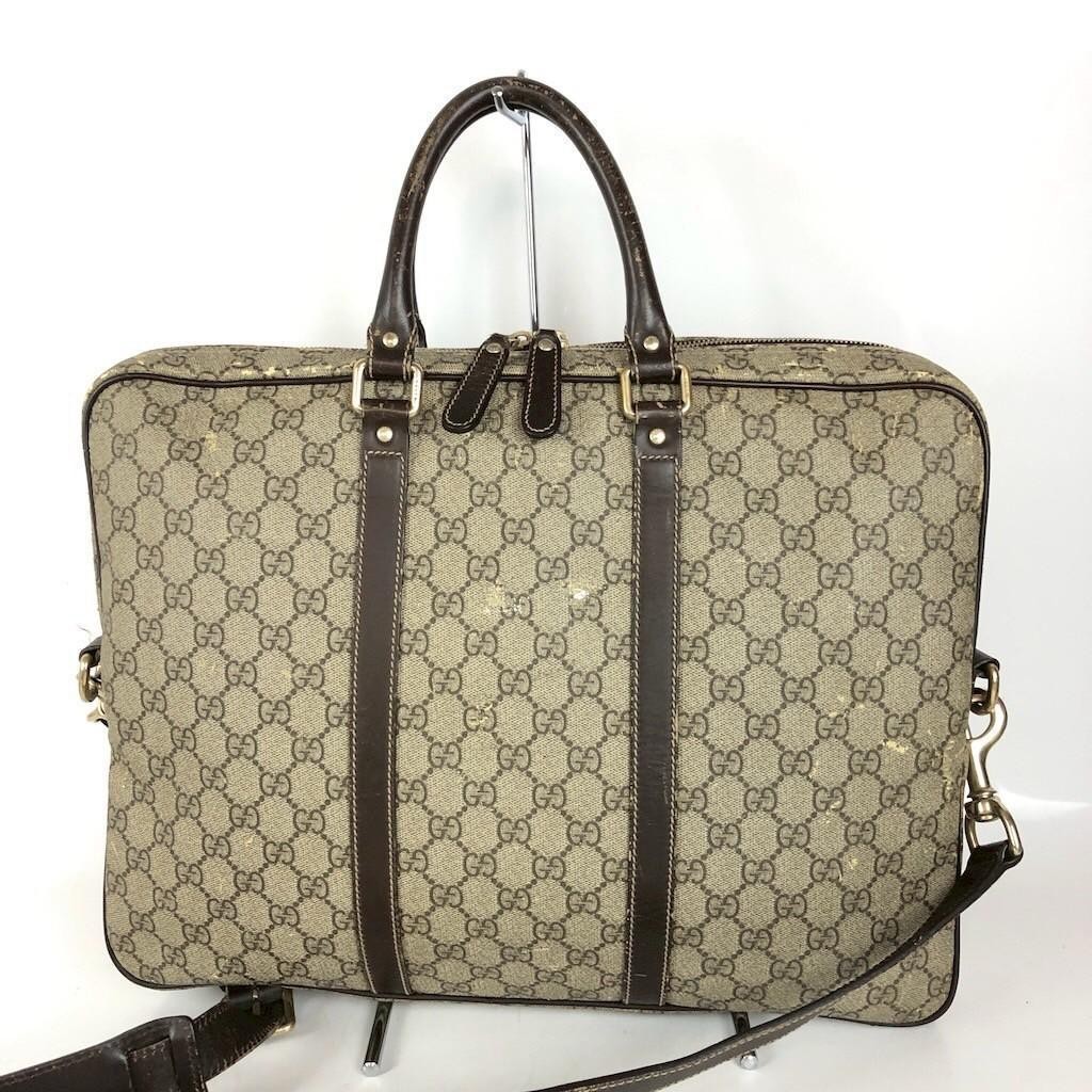 GUCCI GG Supreme 2WAY Business Briefcase Bag Beige Brown Canvas Auth