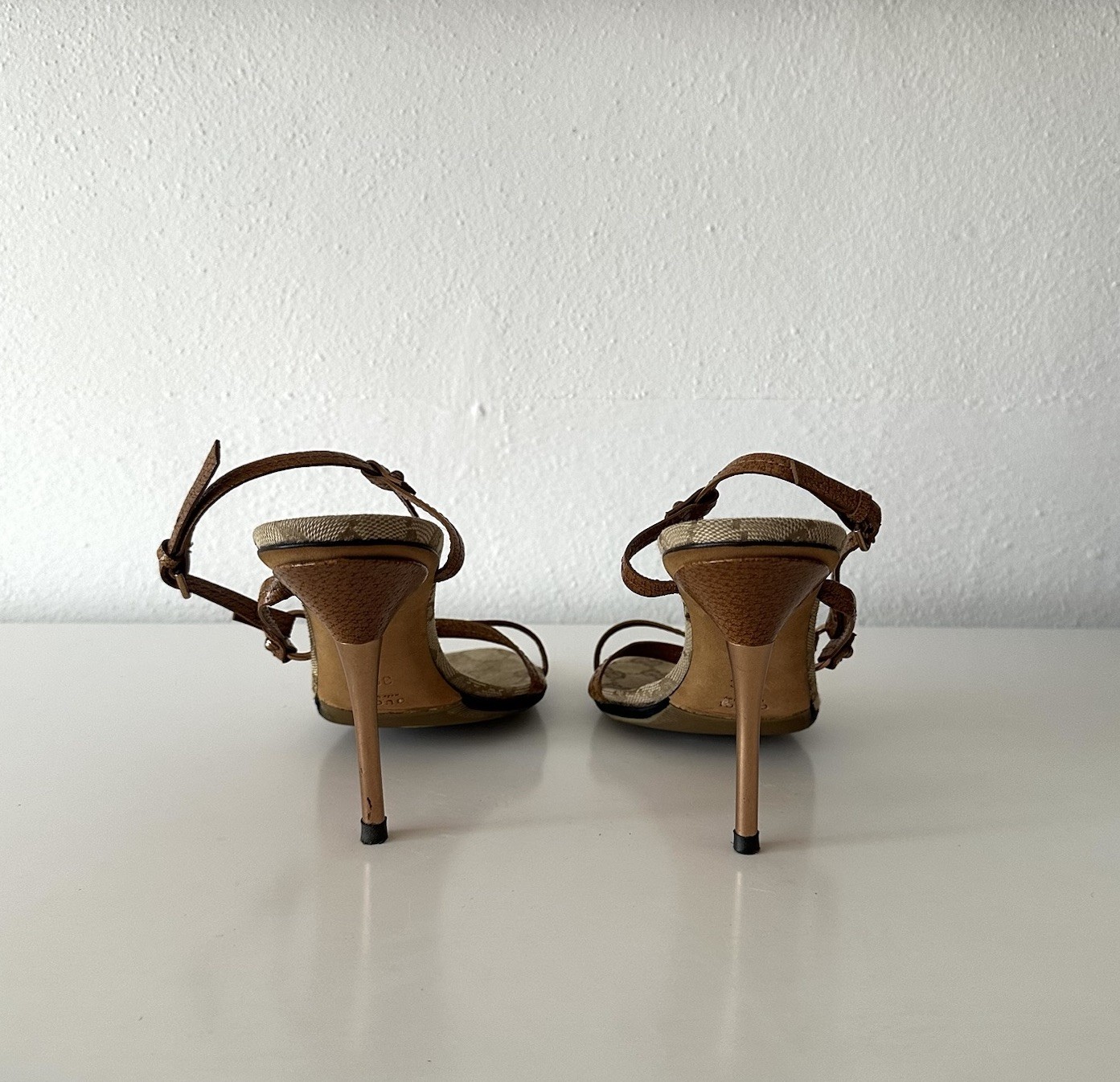 Gucci Vintage Brown Monogram Sandals Heels Size US 8.5/9 EUR 39C