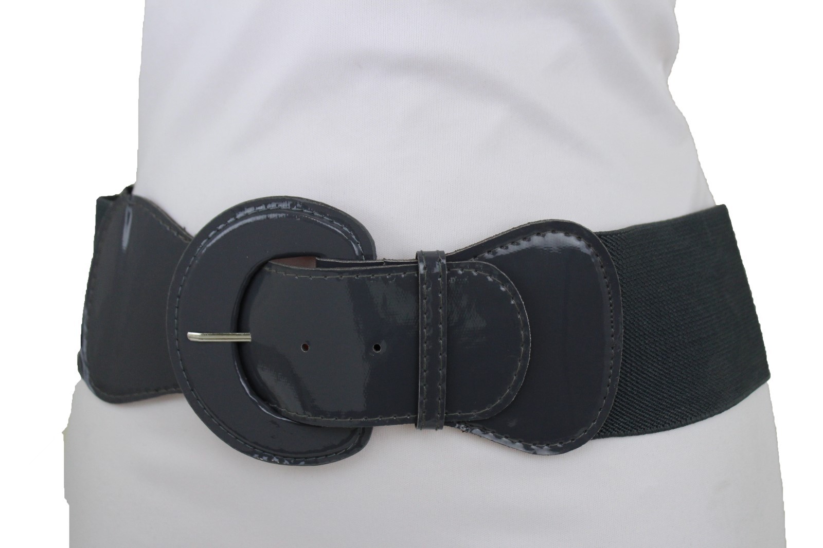 Women Wide Waistband Belt Elastic Strap Charcoal Dark Gray Color Fit Size M L XL