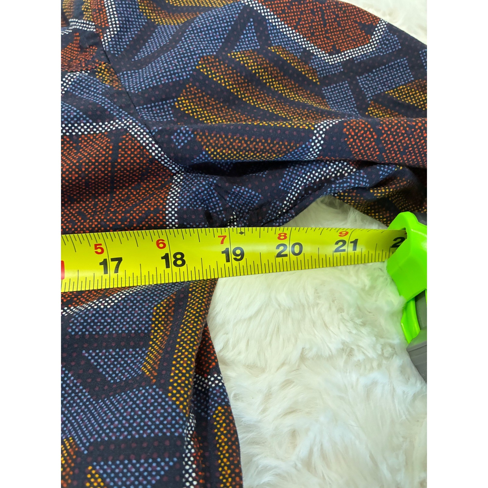 Murano Slim Fit Button Down Shirt Mens Medium Blue Orange Geometric Print Cotton