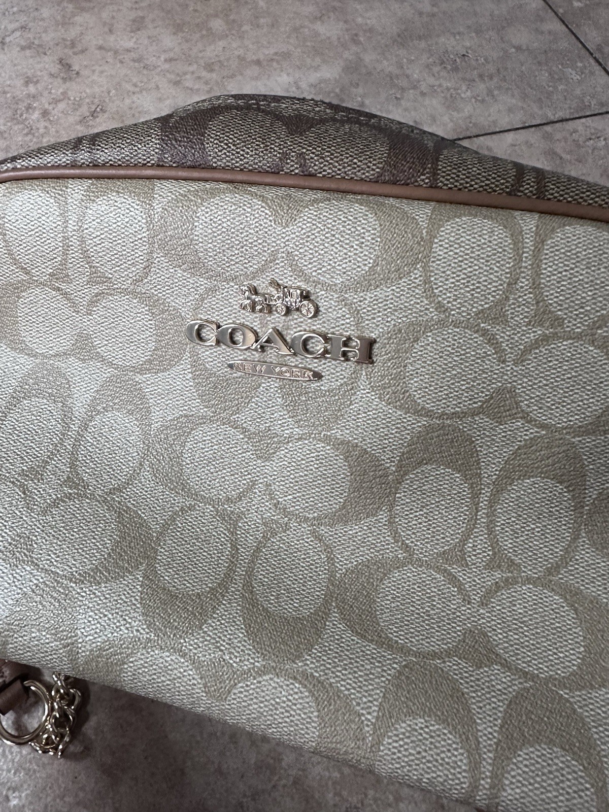 Coach Signature Mini Leather Camera Crossbody Bag Gold/Tan/Brown Chain