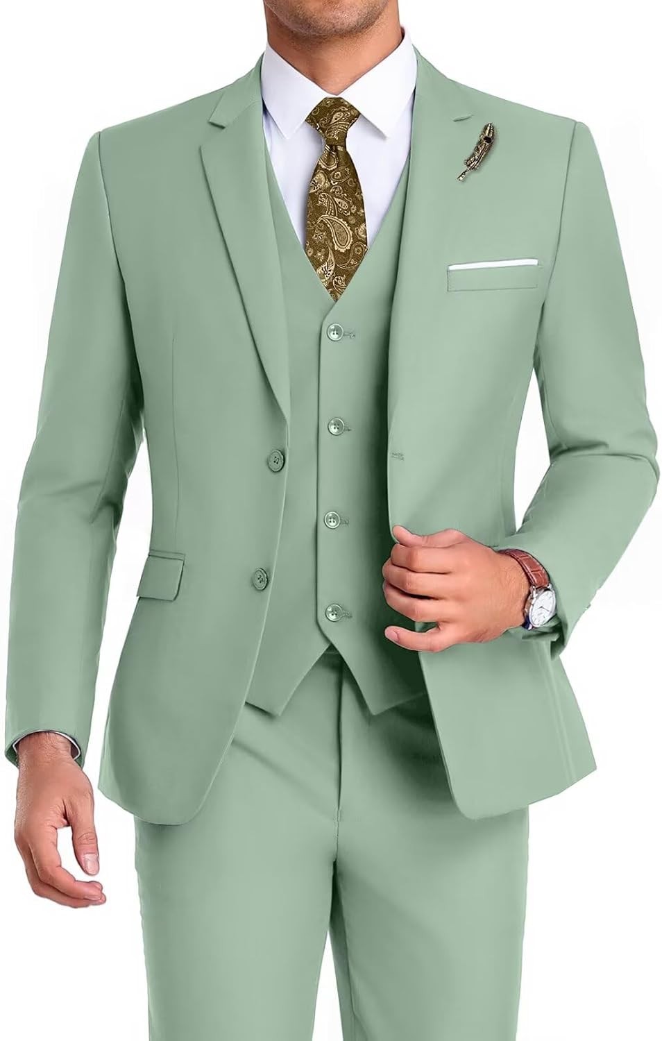 Men’s Slim Fit 3Piece Suit Tuxedo Set Wedding Prom Business Jacket Vest Pant Tie
