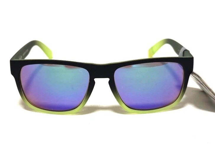 New Foster Grant Sun Luv SUNGLASSES Black Neon Green Blue Mirror Sport Square