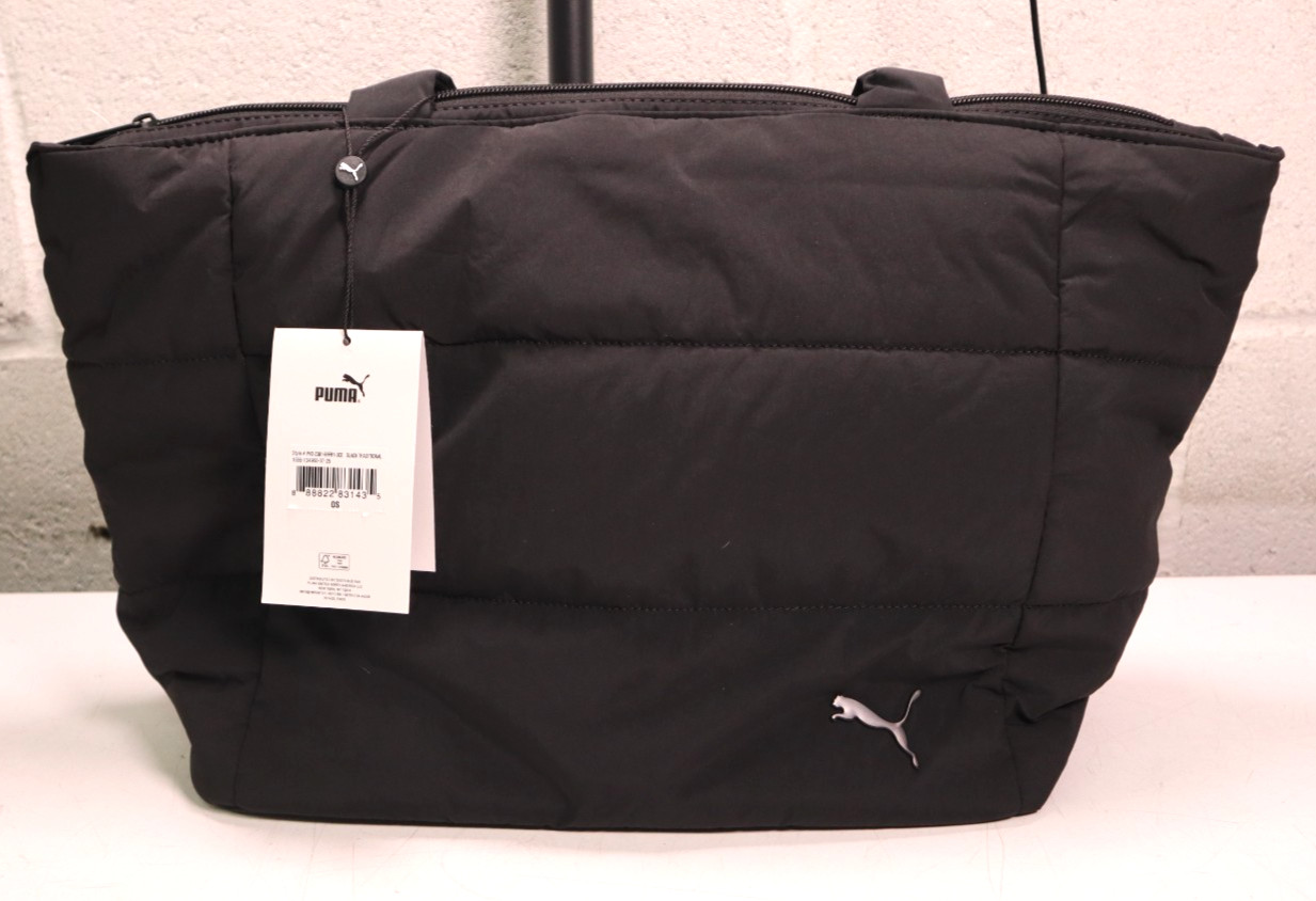 PUMA Quilted Black Women’s Tote Bag w/ Logo, Inner Pockets, Double Handles