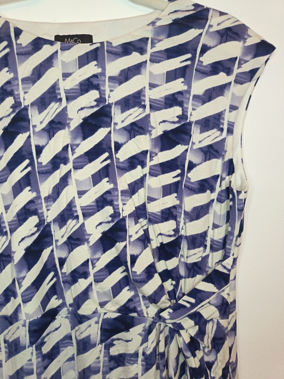 M&Co Blue White Patterned Colourful Knee Length Summer Day Dress Size 14 Party