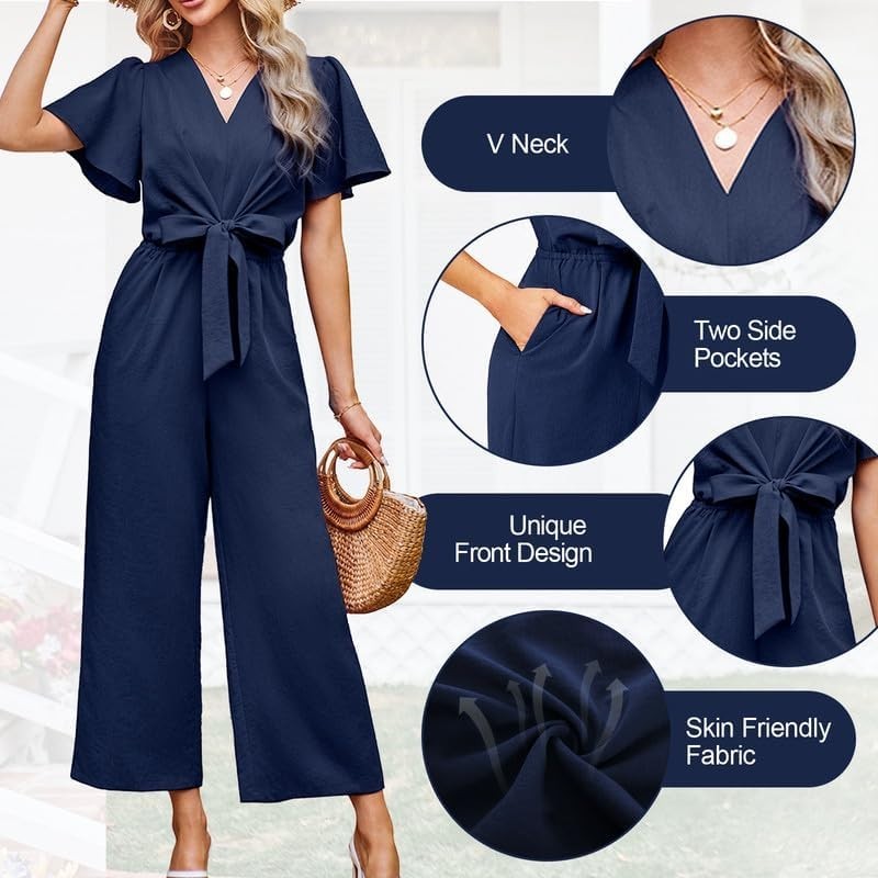 Womens Jumpsuits Wide Leg Jumpsuits Casual Dressy One Piece Outfits V Neck