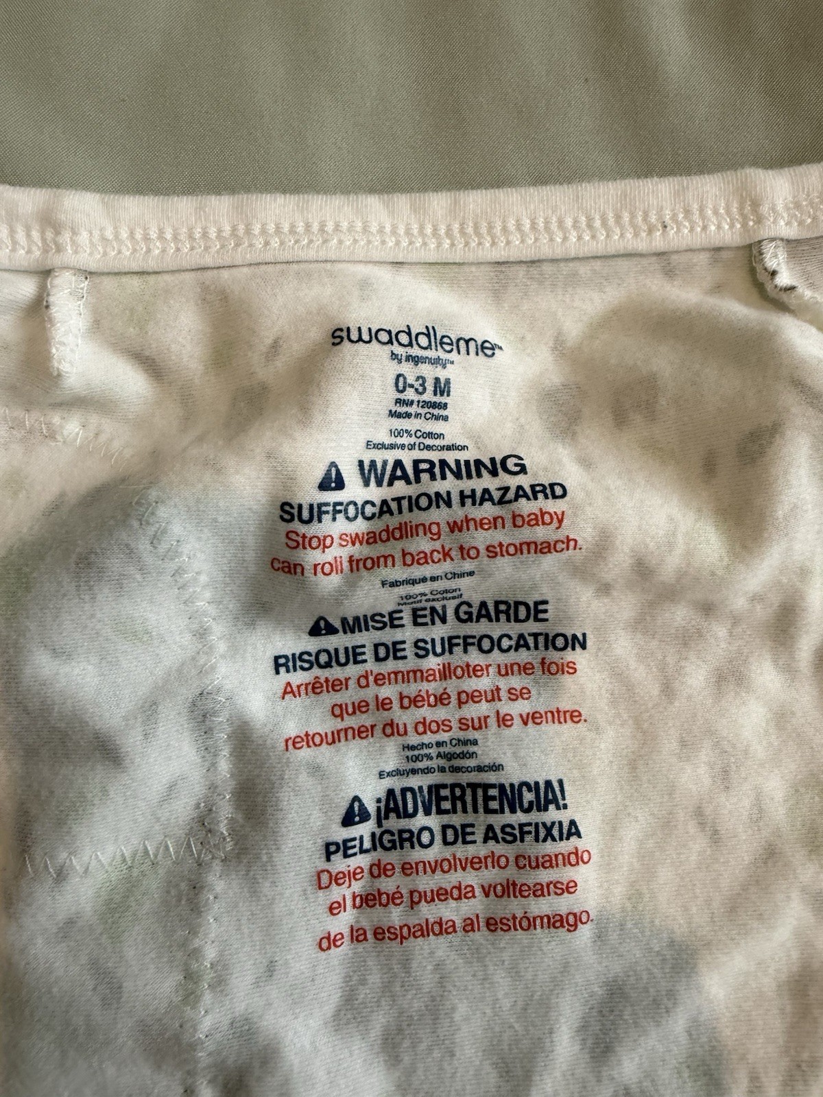 SwaddleMe by Ingenuity 0-3M 100% Cotton Swaddle Wrap Elephant Print Hook & Loop