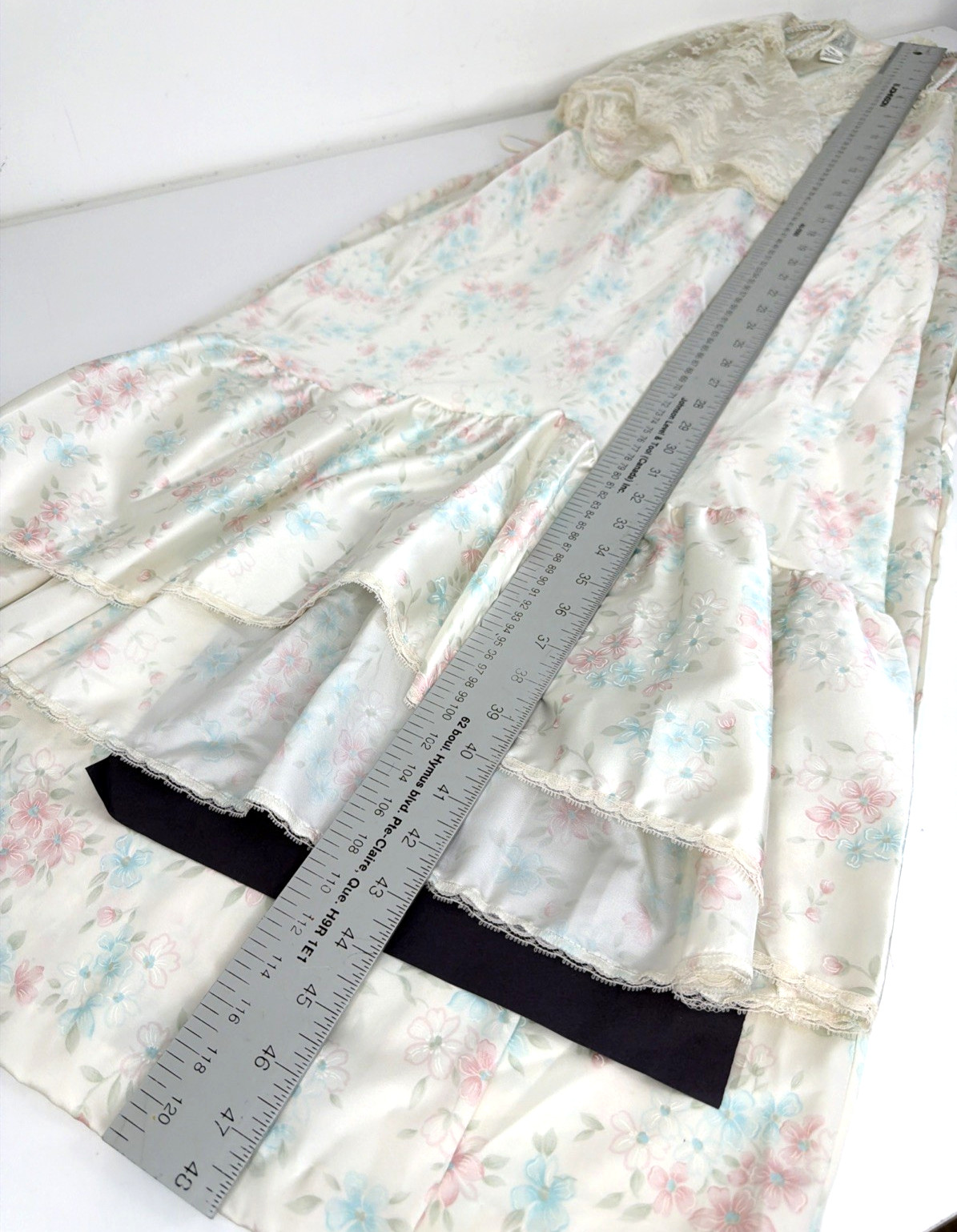 VTG Sara Beth Satin Poly Nightgown Robe Set Pink/Blue Floral Lace Bridal Small