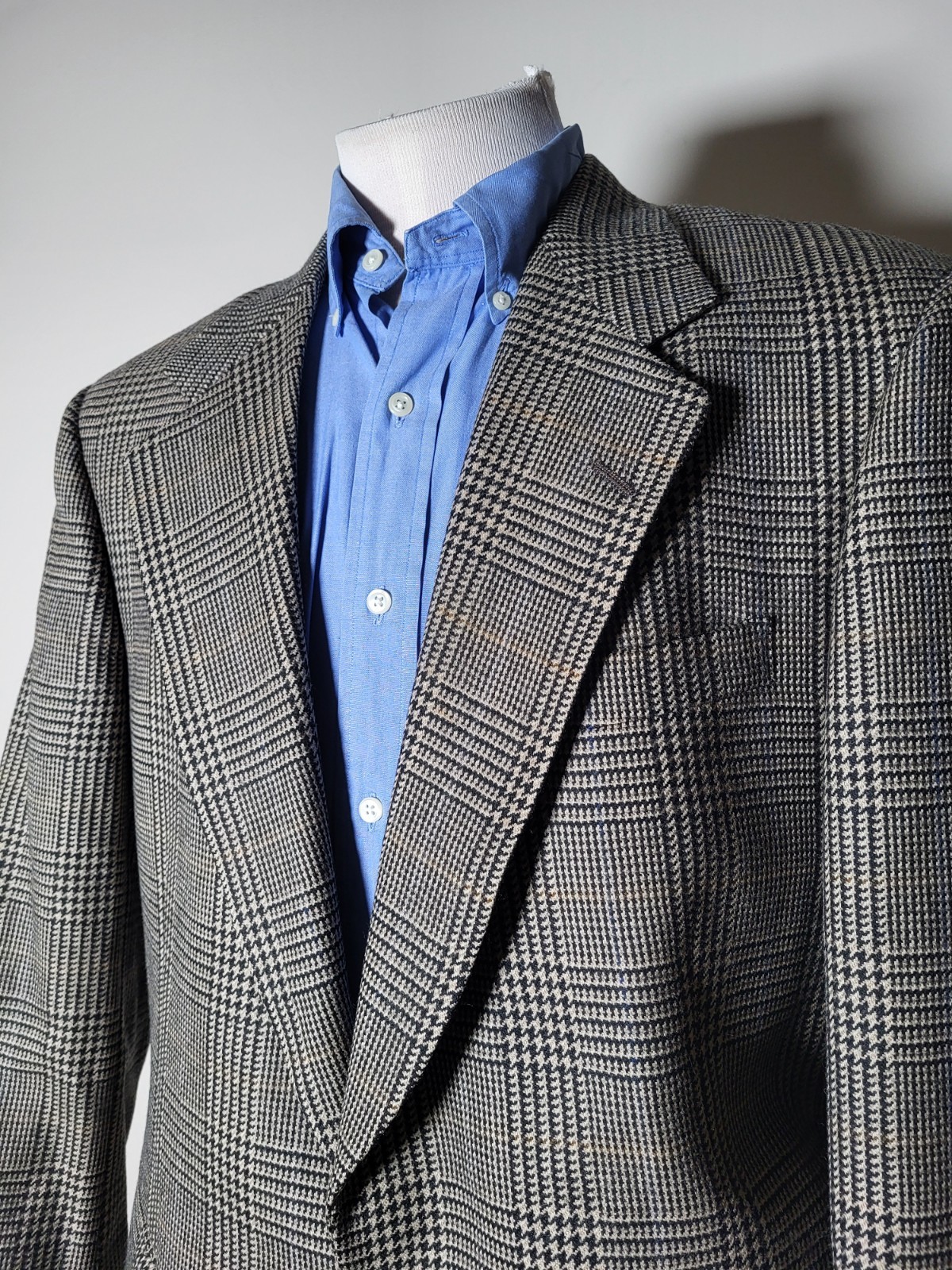 42S Aquascutum Blue Orange Black Tan Glen Plaid Tweed Blazer Jacket Sport Coat