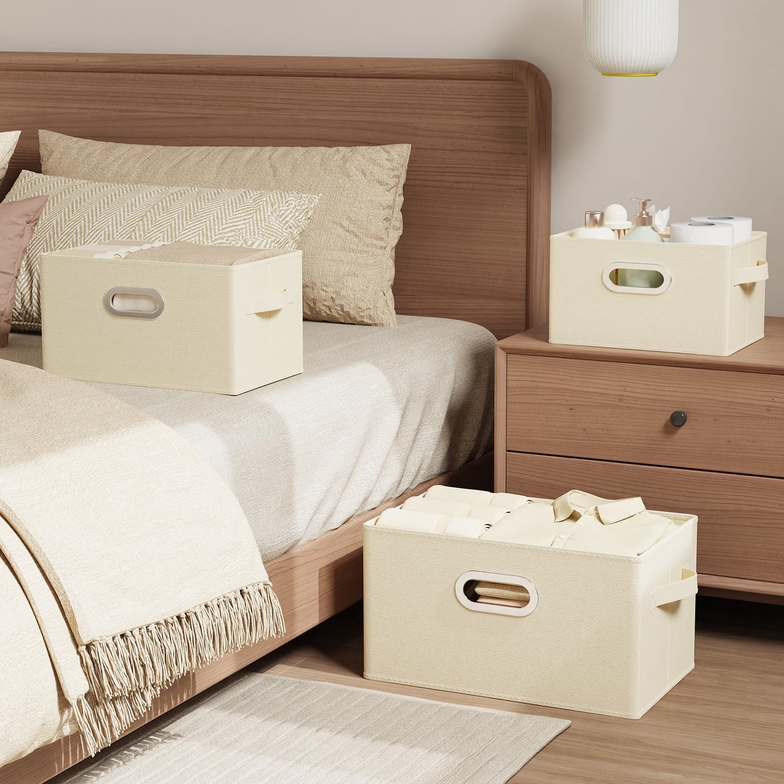 Collapsible Open Storage Baskets,13×9.1×7.9in,Beige,4 Pack | Storage Bins wit…