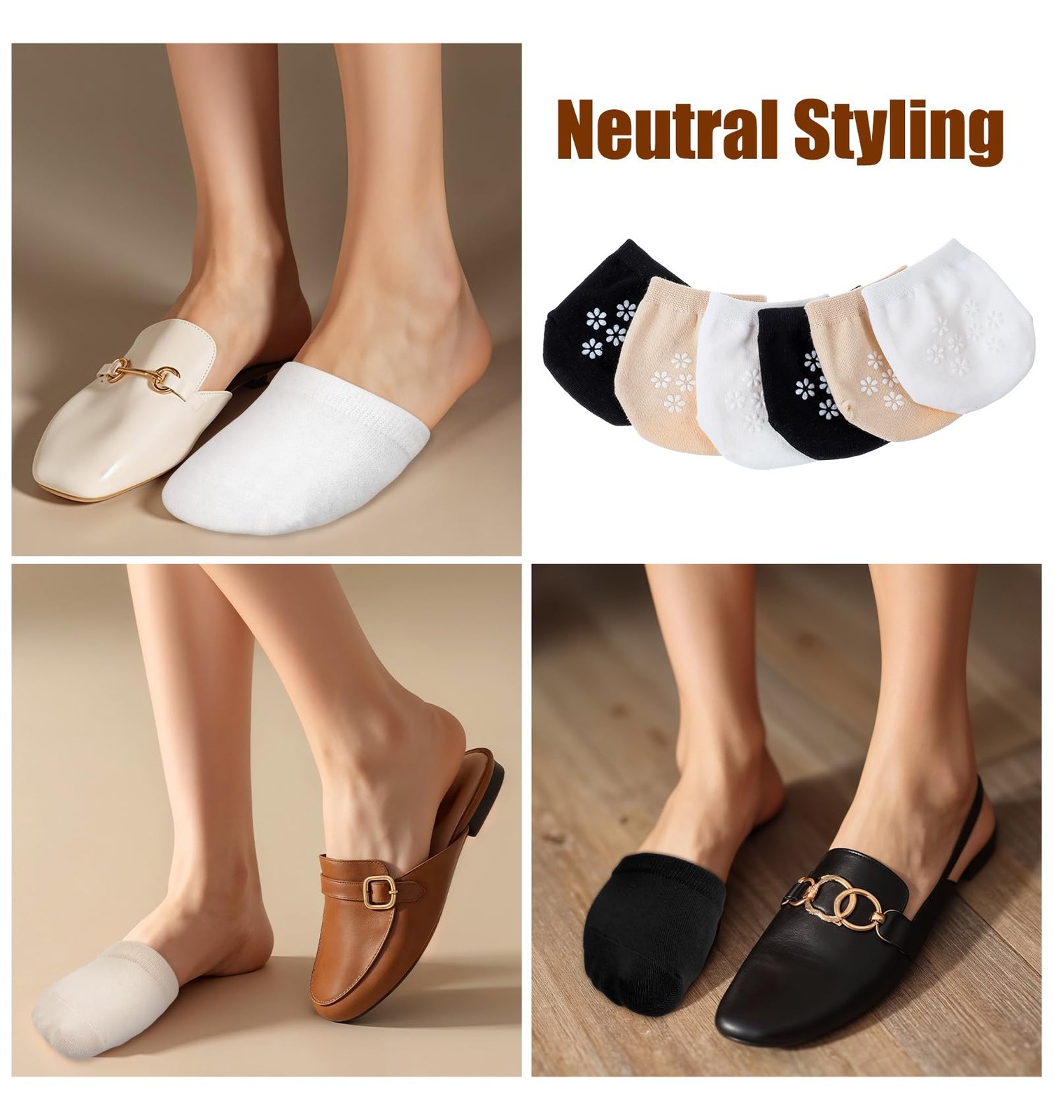 8× Invisible Toe Socks Non-slip Mules Half Socks Toe Topper Covers for Womens US