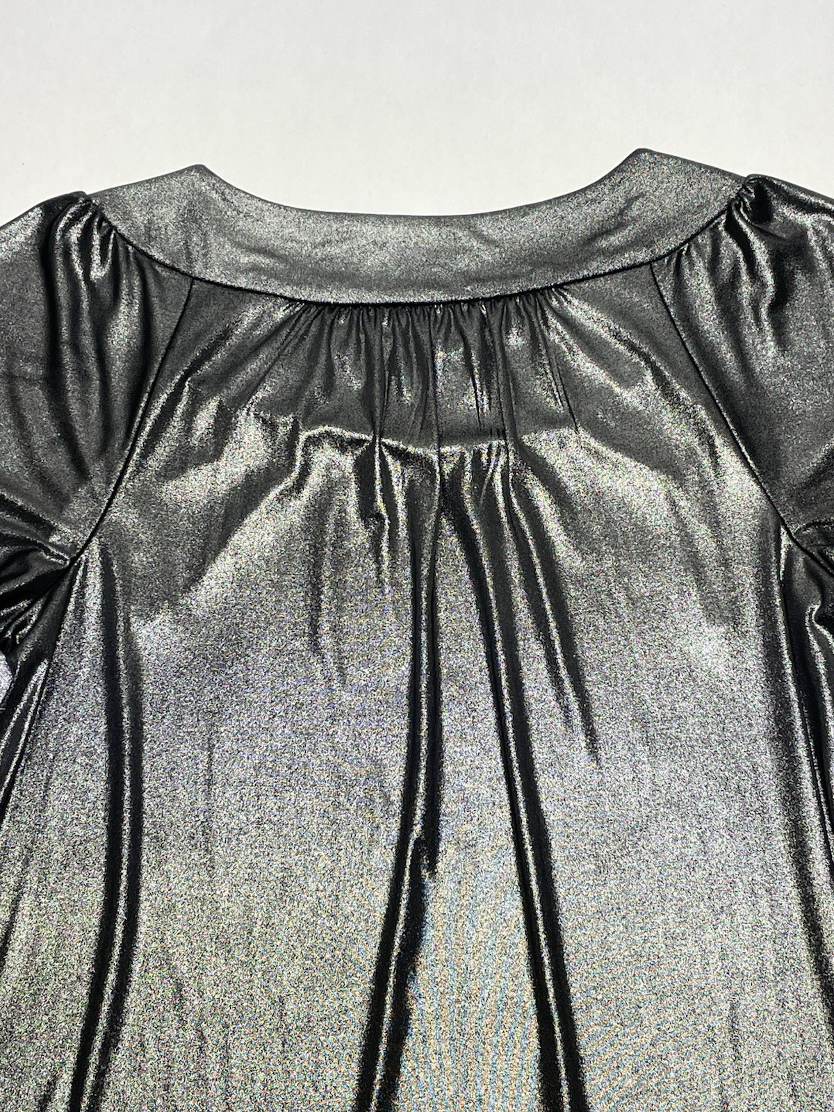 Silver Metallic Liquid Knit Flutter Sleeve Top Size L Y2K Cyber Fairy Whimsigoth