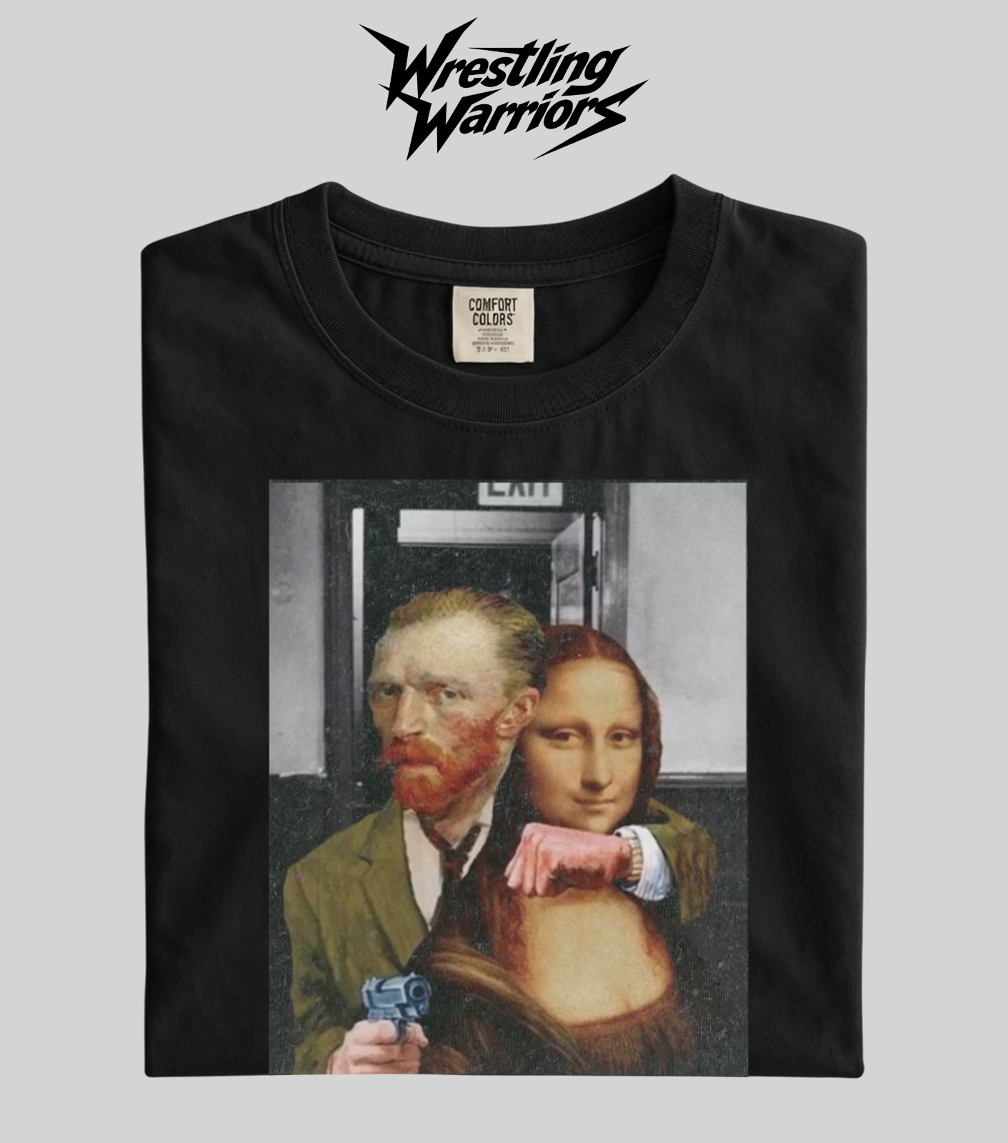 Wrestling Warriors Comfort Color Van Gogh & Mona Lisa Mashup Graphic T-Shirt