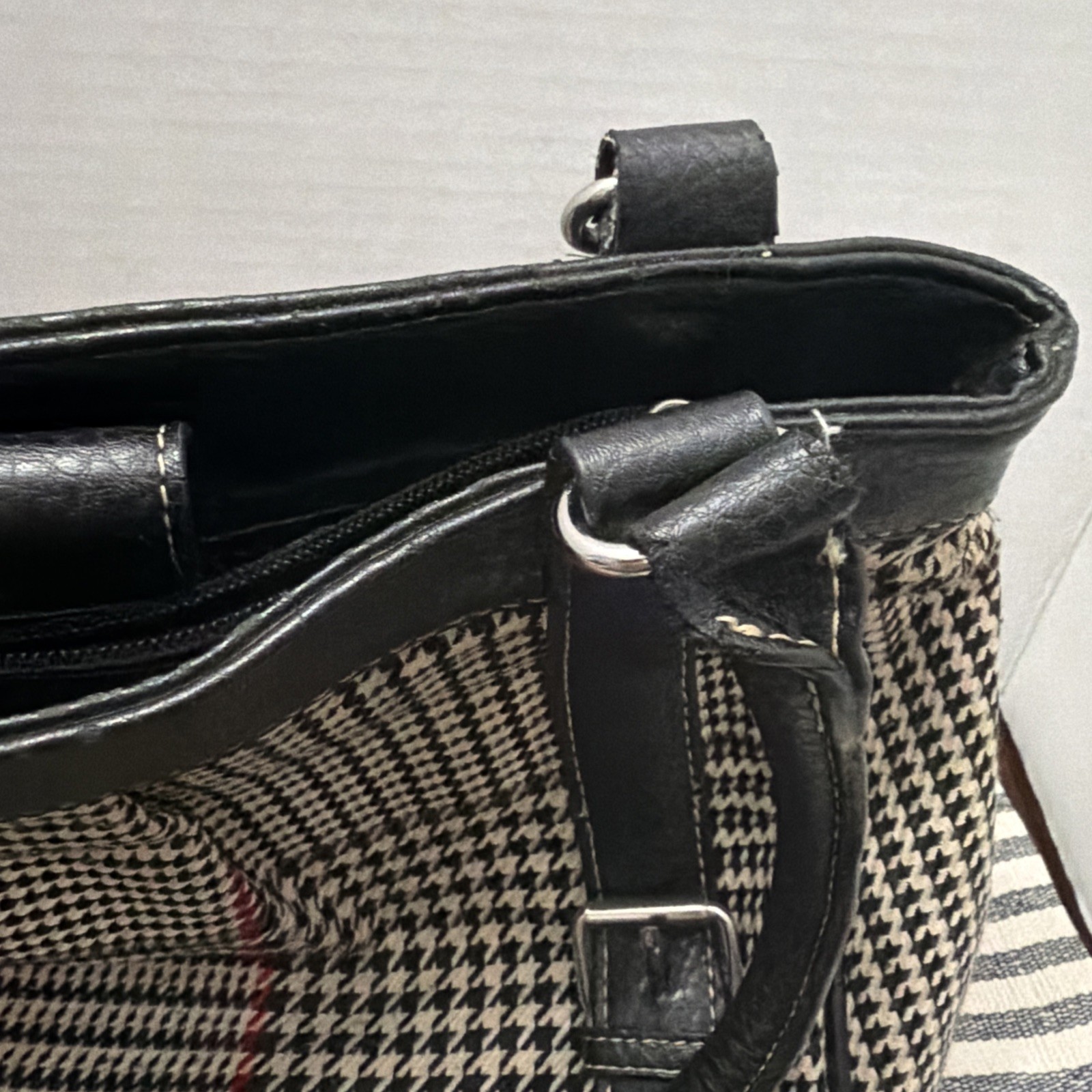 Vintage Chaps Houndstooth Structured Satchel Shoulder Bag & matching Wallet