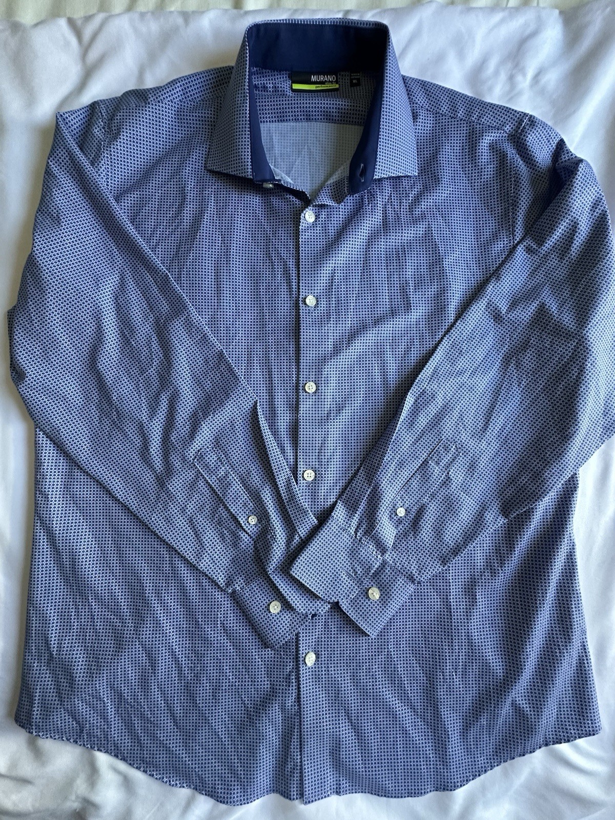 Murano Slim Fit Performance Stretch Mens XL Blue Geometric Spread Collar Shirt