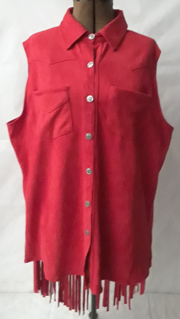 L&B Lucky & Blessed Red Fringe Button Sleeveless Top Western Style Small NWT
