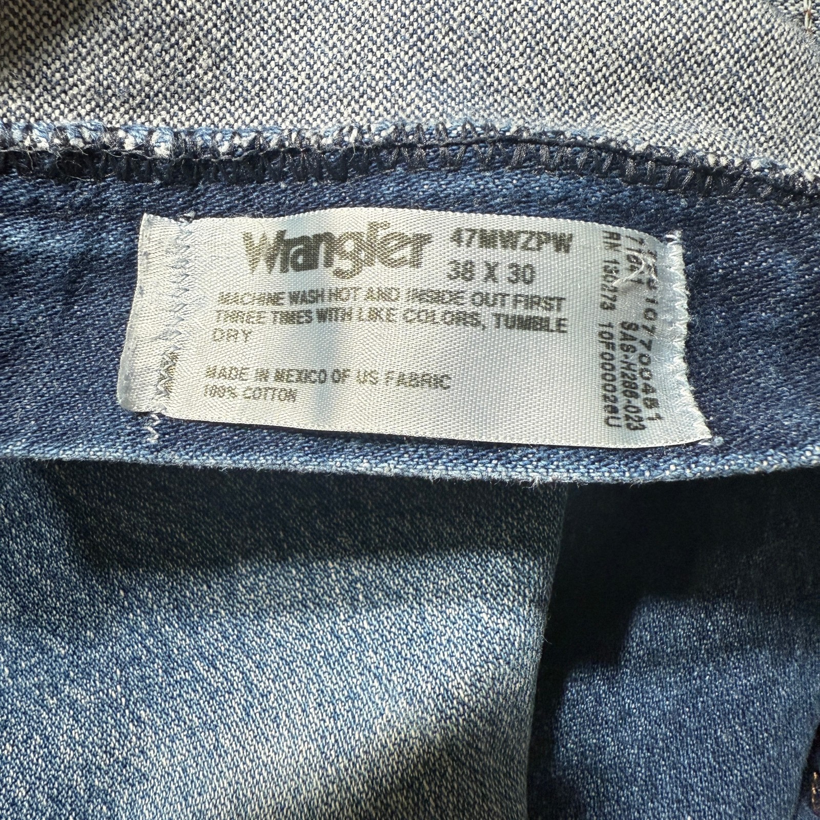 Wrangler Jeans Mens 38×30 Blue Straight Western Faded Whiskers 47MWZ *READ*