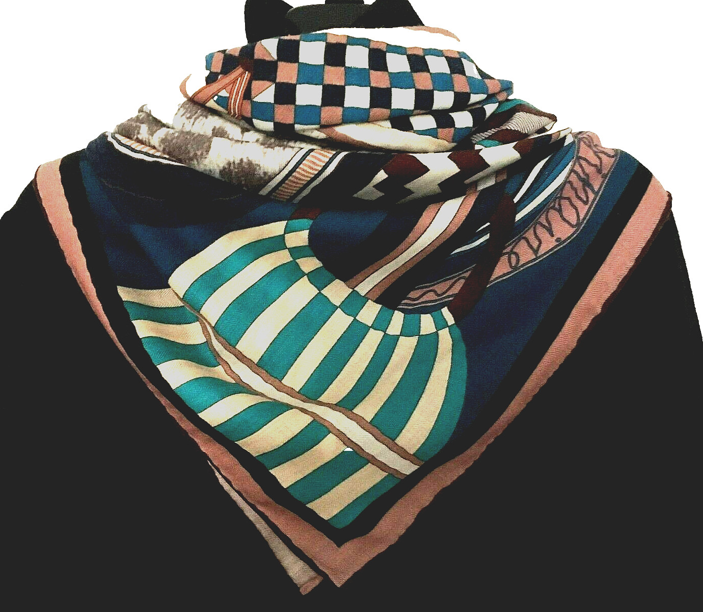 41″x41″Blue Saddle Print 70% Cashmere 30% Silk Thin Scarf Shawl 105x105cm 12-14