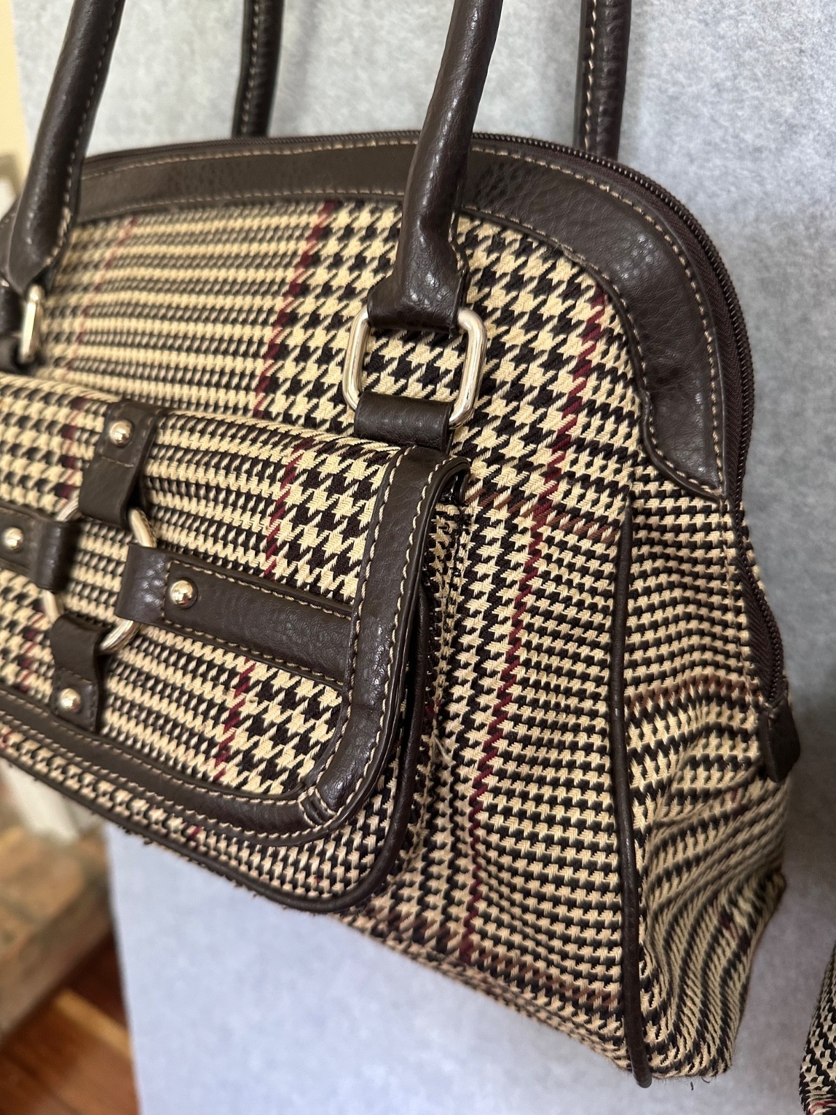Chaps By Ralph Lauren Houndstooth Plaid Shoulder Bags Black or Brown You Choose