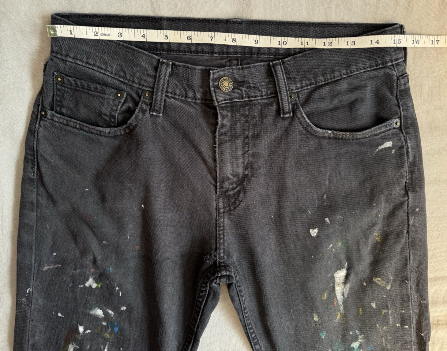 Levi’s 511 Men 30×30 Jeans Black Distressed Paint Splatter Stains Artful Denim