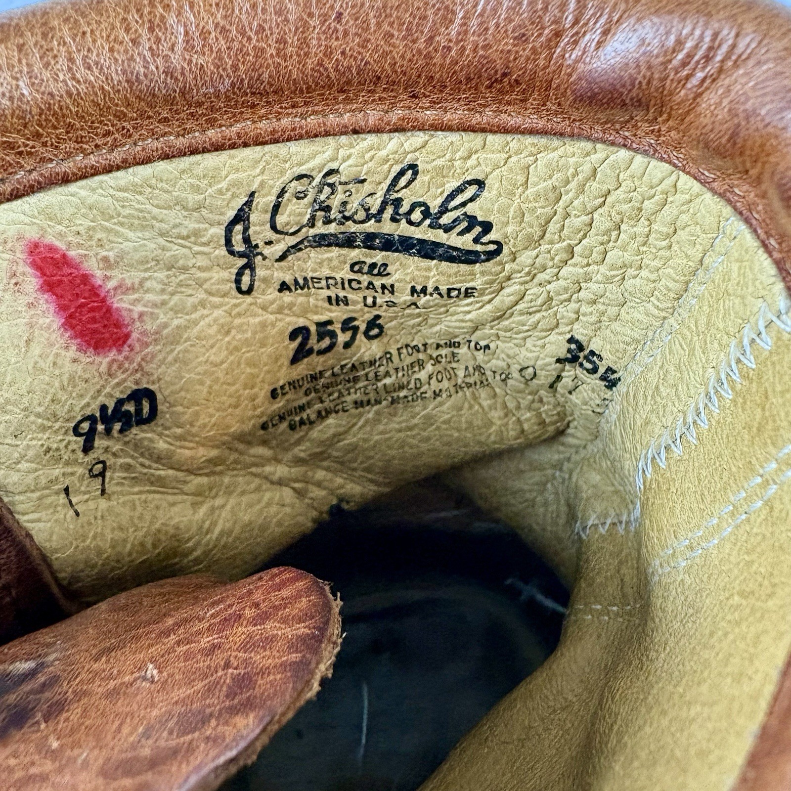 VTG J. Chisholm 9.5D brown leather packer / work boots USA Made