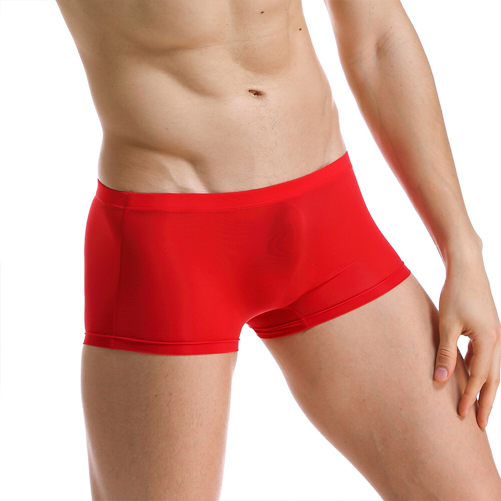 Sexy Men Ice Silk Seamless Boxer Briefs Pouch Underwear Shorts Trunks Underpants