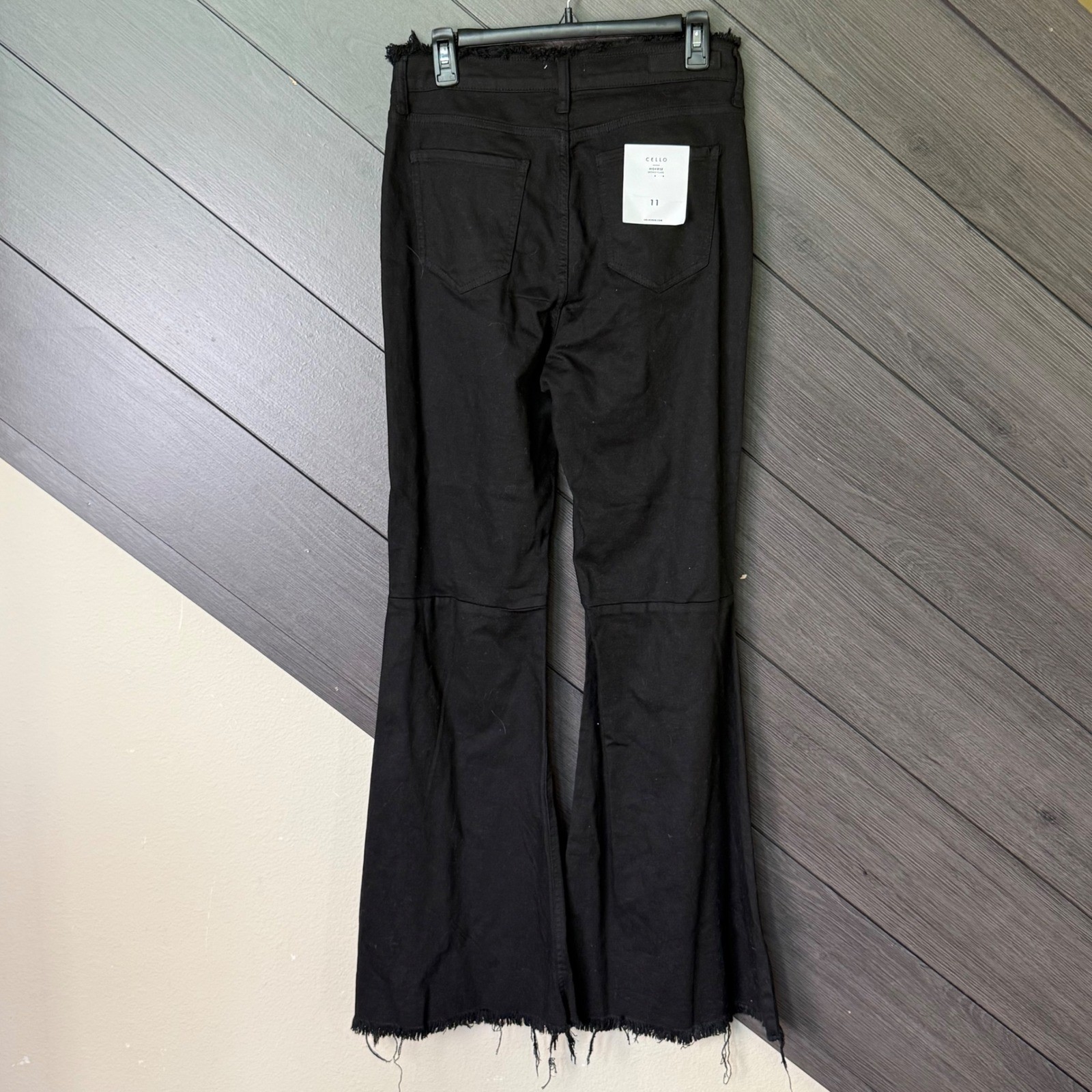 Cello Women High Rise Skinny Flare Distressed Raw Hem Black Jeans 11 NWT Grunge