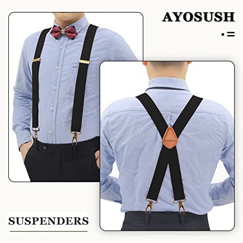 Vintage Suspenders for Men Heavy Duty 4 Snap Hooks for Belt One Size Black 2
