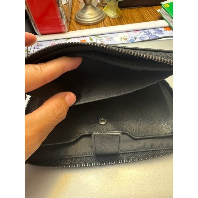 Black Faux Leather Zip Around Travel Wallet Wristlet Organizer with Phone Pocket