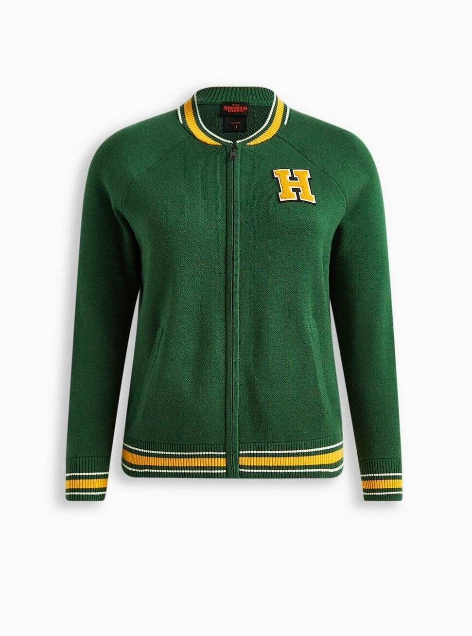 Torrid Green Stranger Things Hawkins High Sweater Bomber Size 00 10 Medium