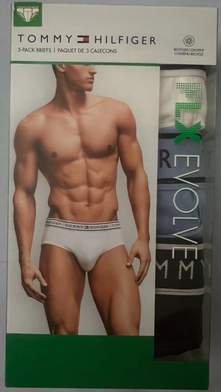 Tommy Hilfiger Men’s 3-Pack Briefs, Size L ,White/Blue/Black, Sealed