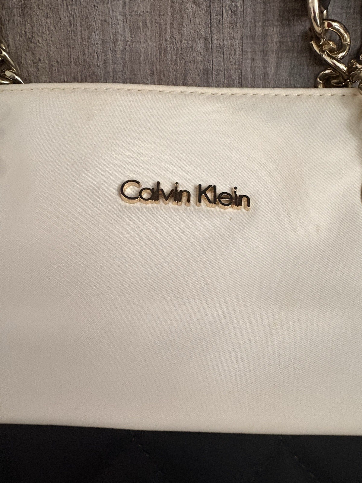 Calvin Klein Black And White Quilted Tote Bag Golden Chain Strap